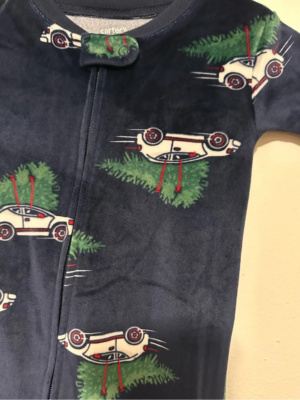Carter's Navy One-Piece Footed Pajama with Tree & Car Print